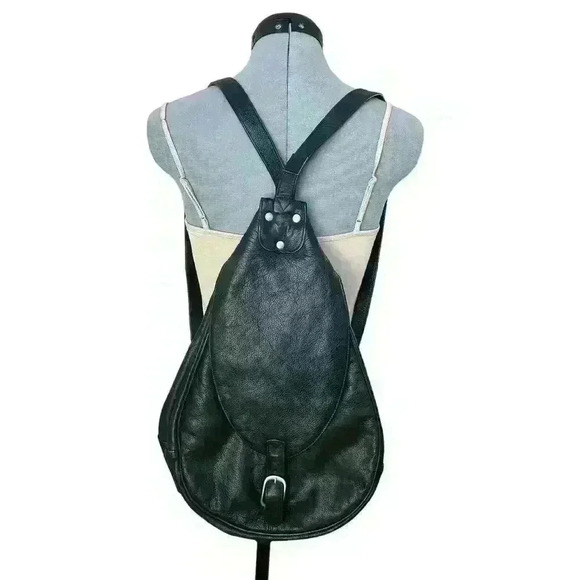 Black Faux Leather Teardrop Backpack - Picture 1 of 6